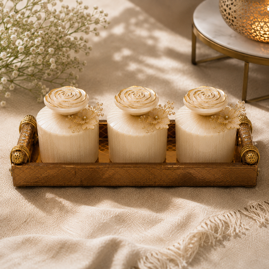Premium Resin 3 Jar Organiser Set with Mirror Decorative Tray