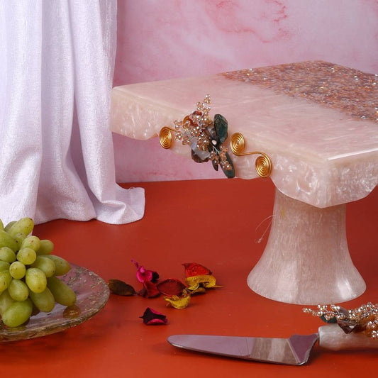Square Resin Cake Stand with Spatula