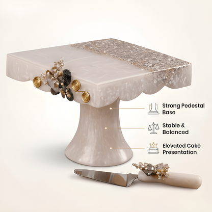 Square Resin Cake Stand with Spatula