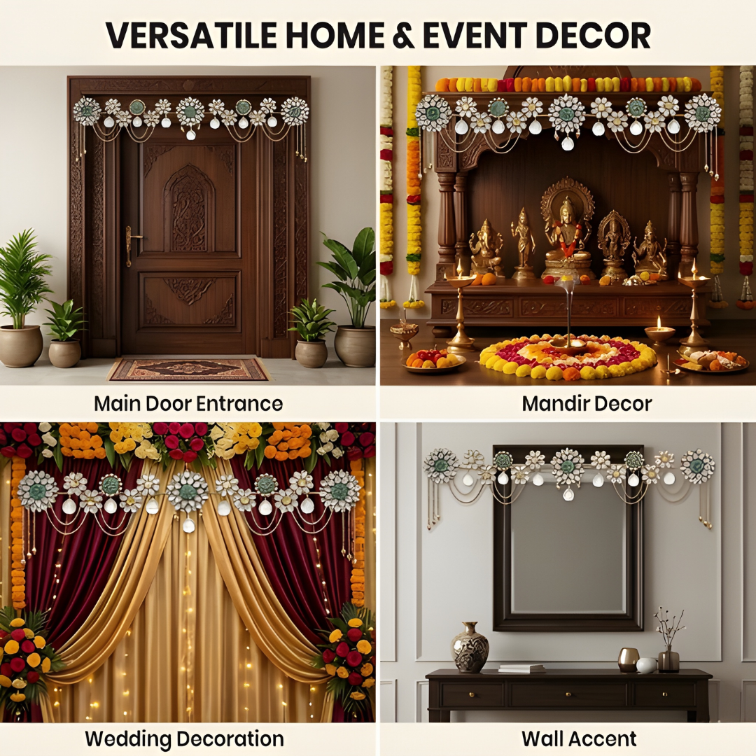 Handcrafted Metal Crystal Toran – Elegant Auspicious Door Decor