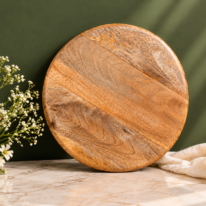 Handcrafted Mango Wood Centre Dip Serving Platter with Floral Print.