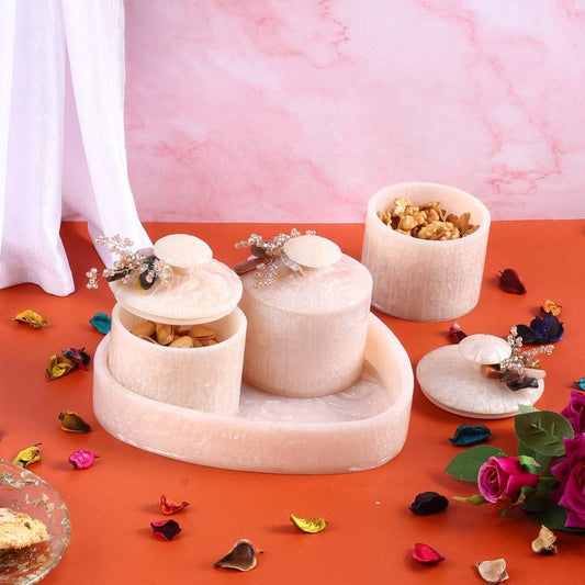 White Marble Dry Fruit Organiser Set