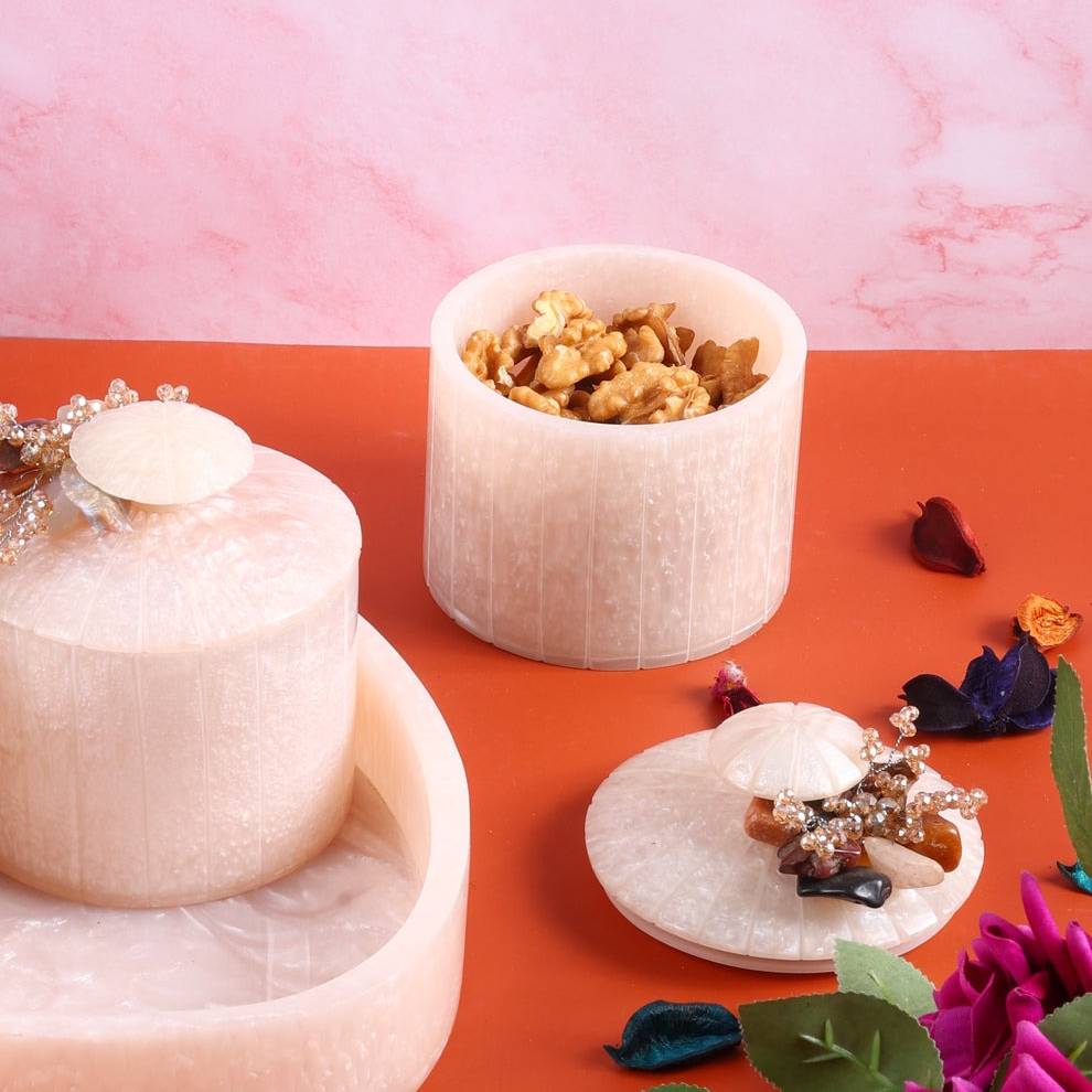 White Marble Dry Fruit Organiser Set