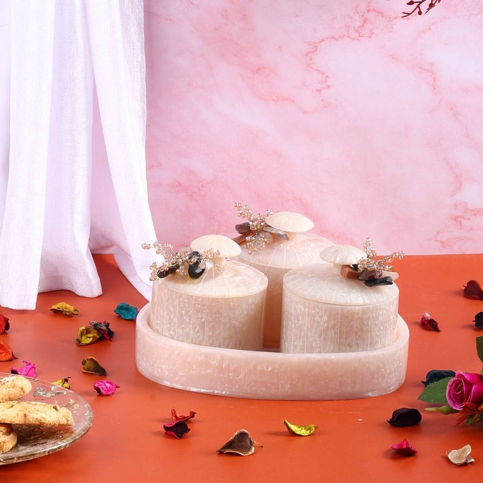 White Marble Dry Fruit Organiser Set