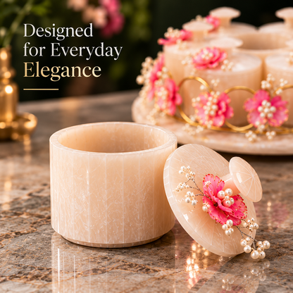 Resin Revolving 6 Jar Platter with Airtight Jars & Handcrafted Decoration | 360° Rotating Multipurpose Organizer