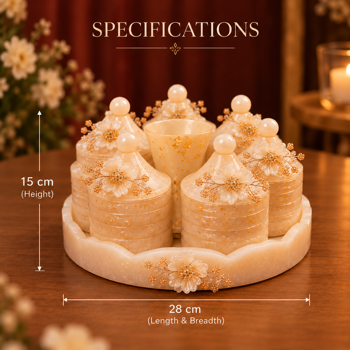 Handcrafted Resin 6 Jar Multipurpose Organiser Set with Decorative Tray |Sajja Kreation