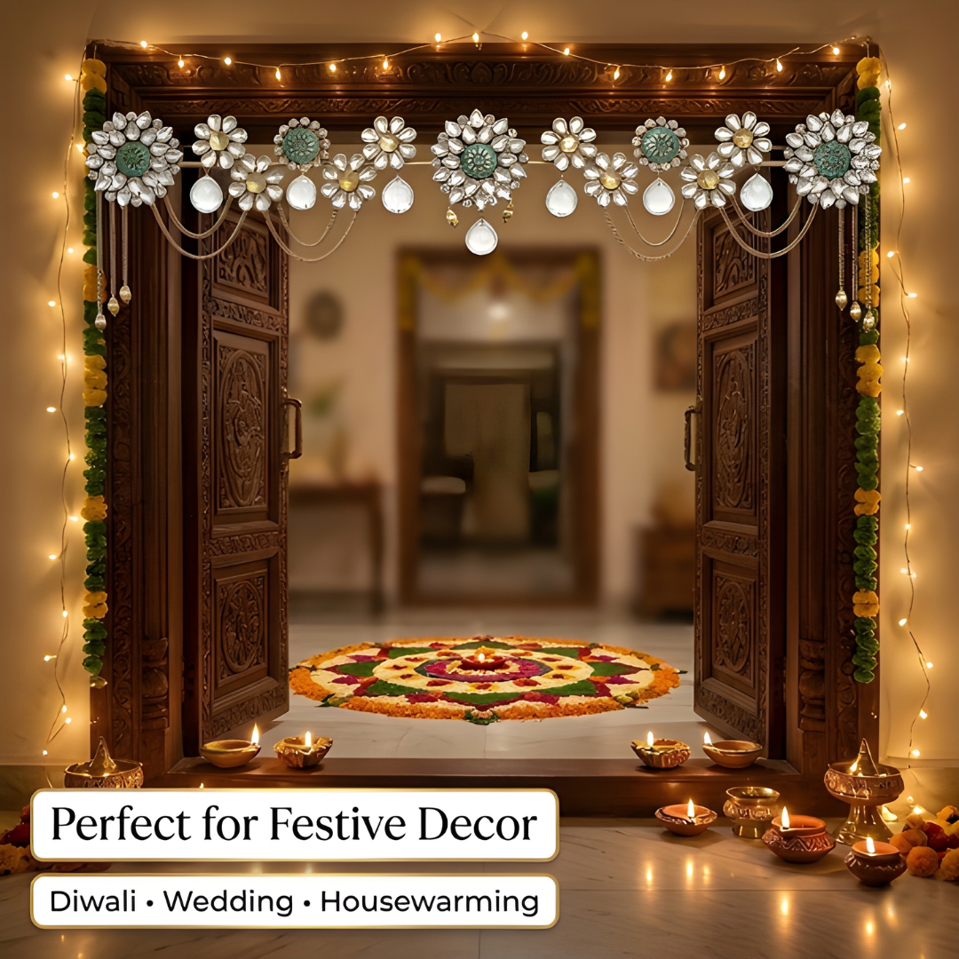 Handcrafted Metal Crystal Toran – Elegant Auspicious Door Decor