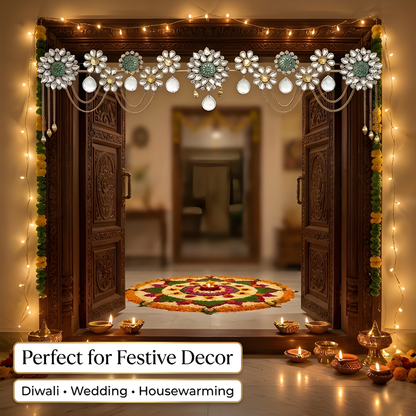 Handcrafted Metal Crystal Toran – Elegant Auspicious Door Decor