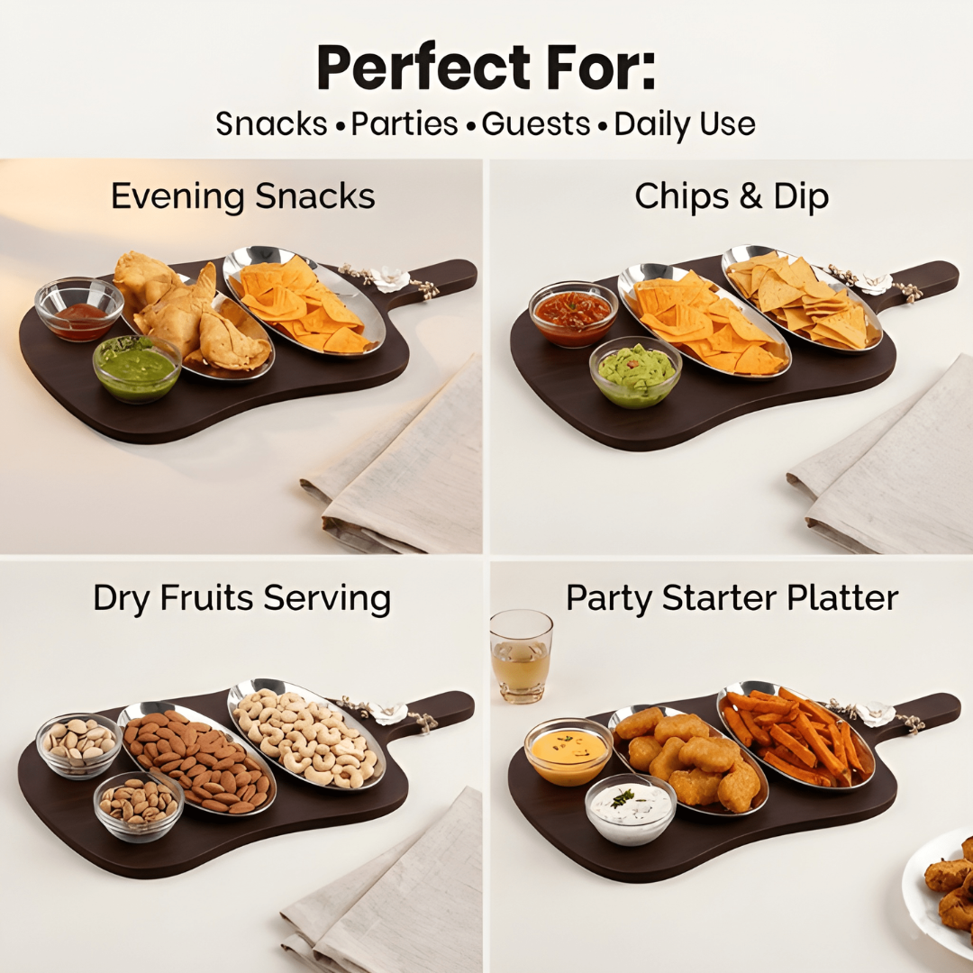 Dual Dish Serving Platter Set with Snack Bowl