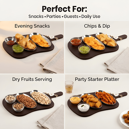 Dual Dish Serving Platter Set with Snack Bowl
