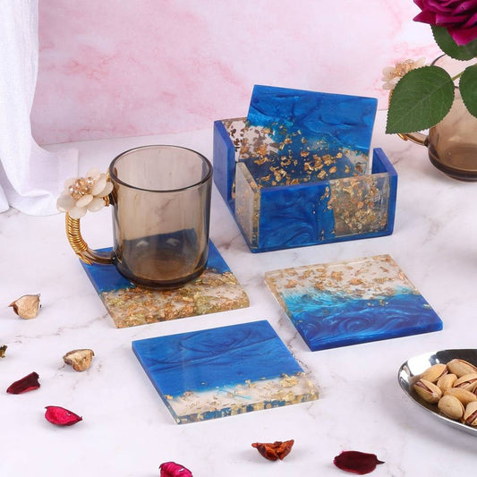 Blue Sparkle Resin Coasters Set