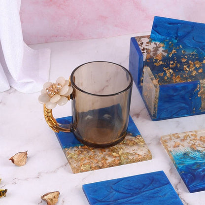 Blue Sparkle Resin Coasters Set