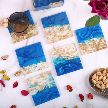 Blue Sparkle Resin Coasters Set