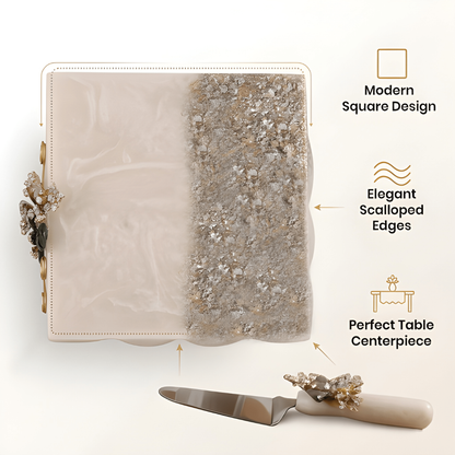 Square Resin Cake Stand with Spatula