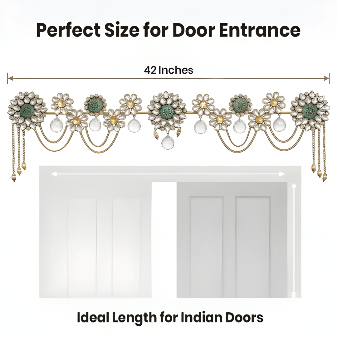 Handcrafted Metal Crystal Toran – Elegant Auspicious Door Decor