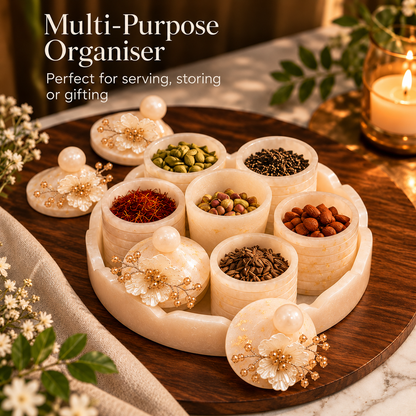 Handcrafted Resin 6 Jar Multipurpose Organiser Set with Decorative Tray |Sajja Kreation