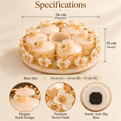 Resin Revolving 6 Jar Platter with Airtight Jars & Handcrafted Decoration | 360° Rotating Multipurpose Organizer