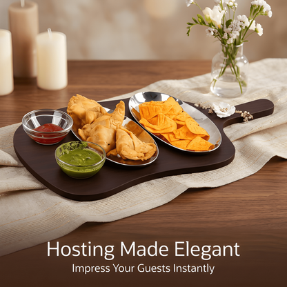 Dual Dish Serving Platter Set with Snack Bowl