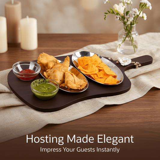 Dual Dish Serving Platter Set with Snack Bowl
