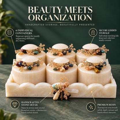 Handcrafted Resin Dry Fruit & Multipurpose Organiser Set with 6 Lidded Containers