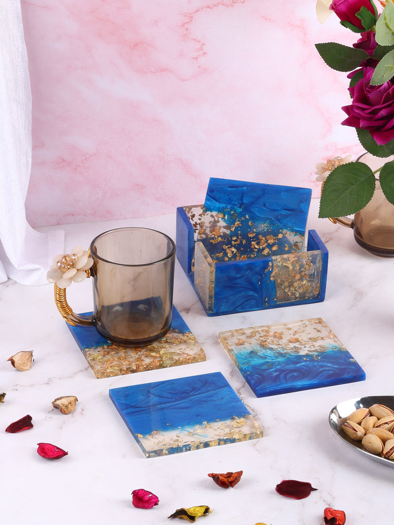 Blue Sparkle Resin Coasters Set