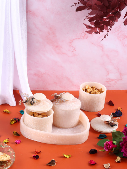 White Marble Dry Fruit Organiser Set