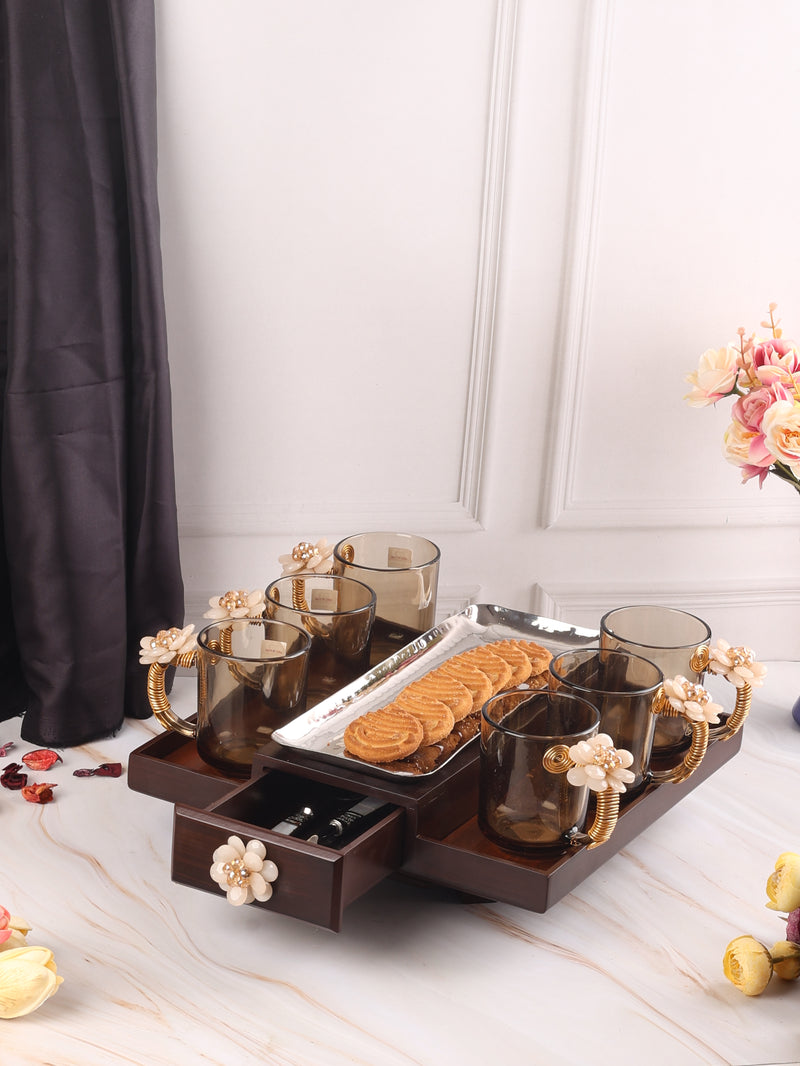 Latest handicrafts Wooden Serving Tray with Utensils