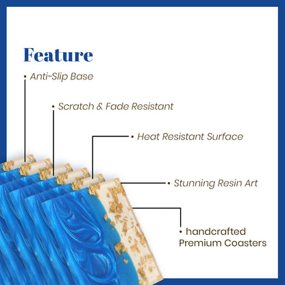 Resin Sparkle Blue Coasters – Set of 6 with Holder