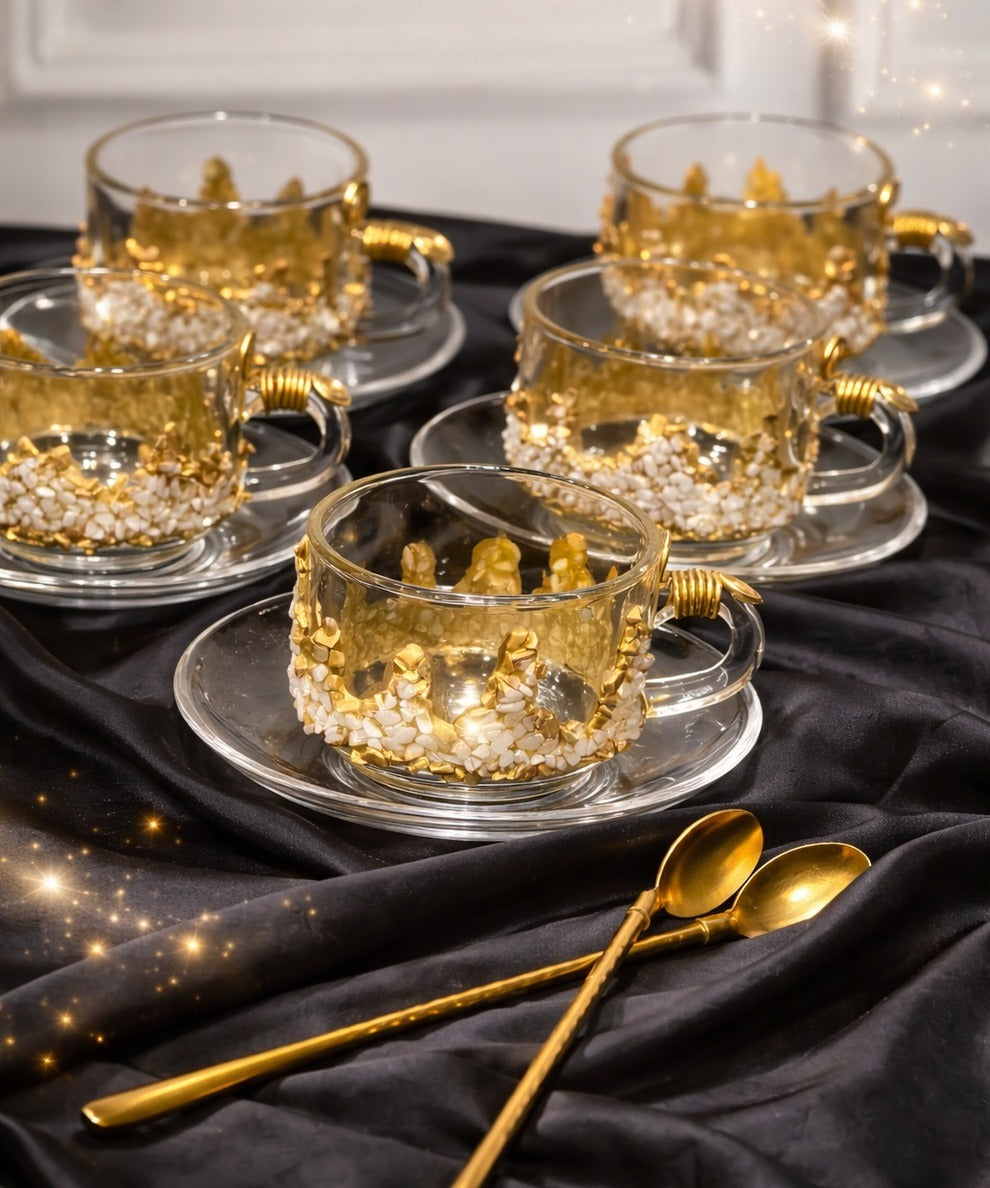 Luxury Handcrafted Resin & Glass Tea Cup Set of 6 With Soccer Plates extra image