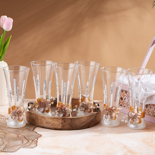 Handcrafted With Resin & Crystals Soft Drinks Glasses Set of 6