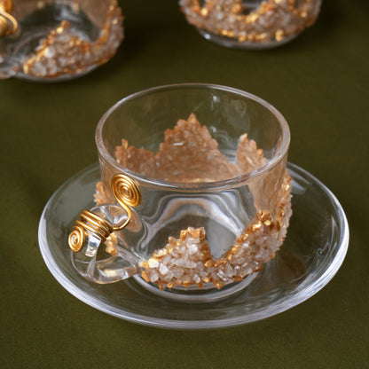 Luxury Handcrafted Resin & Glass Tea Cup Set of 6 With Soccer Plates