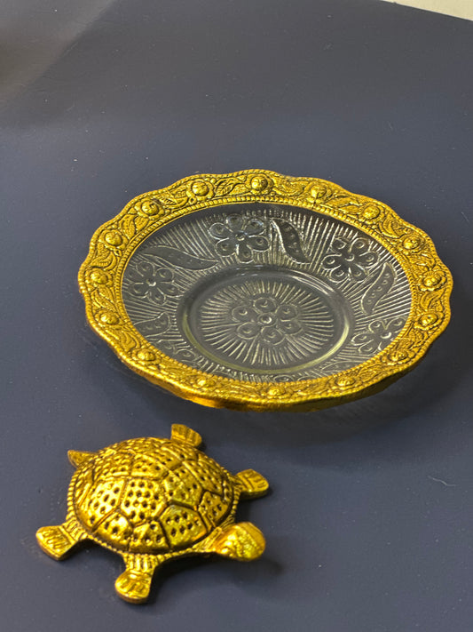 Electroplates Turtle with Glass Bowl