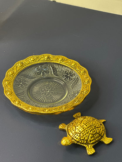 Electroplates Turtle with Glass Bowl