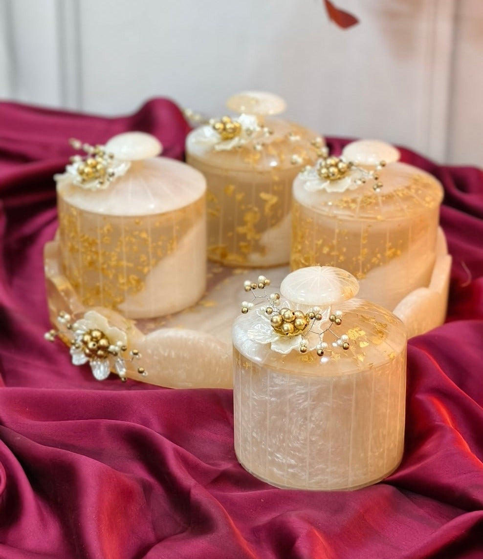 Resin Foil Round 4 Jar Organiser With Round Tray