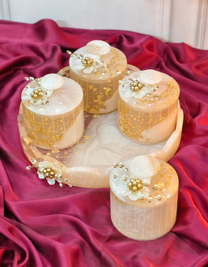 Resin Foil Round 4 Jar Organiser With Round Tray